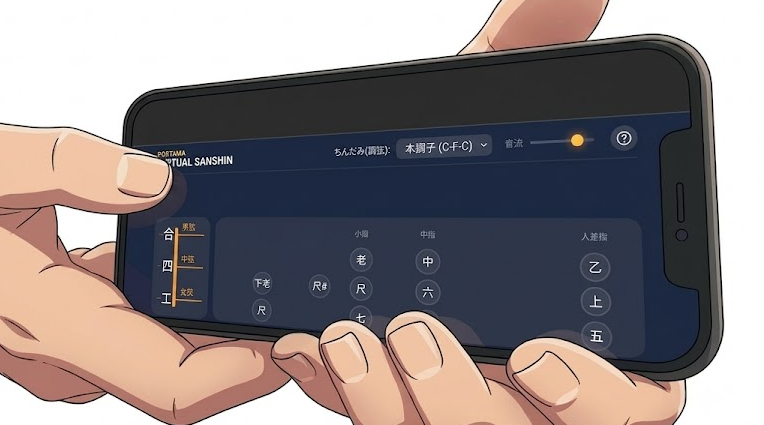 バーチャル三線の持ち方